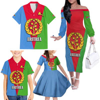 Personalized Eritrea Emblem Family Matching Off The Shoulder Long Sleeve Dress and Hawaiian Shirt With Flag Color - Wonder Print Shop