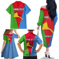 Personalized Eritrea Emblem Family Matching Off The Shoulder Long Sleeve Dress and Hawaiian Shirt With Flag Color - Wonder Print Shop