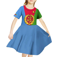 Personalized Eritrea Emblem Kid Short Sleeve Dress With Flag Color - Wonder Print Shop