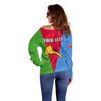 Personalized Eritrea Emblem Off Shoulder Sweater With Flag Color - Wonder Print Shop