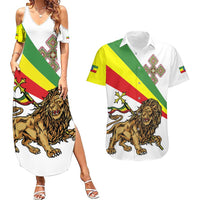 Ethiopia Couples Matching Summer Maxi Dress and Hawaiian Shirt Lion Of Judah Emblem With Cross - Wonder Print Shop