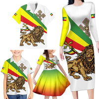 Ethiopia Family Matching Long Sleeve Bodycon Dress and Hawaiian Shirt Lion Of Judah Emblem With Cross - Wonder Print Shop