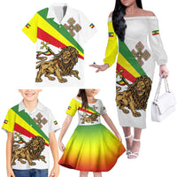 Ethiopia Family Matching Off The Shoulder Long Sleeve Dress and Hawaiian Shirt Lion Of Judah Emblem With Cross - Wonder Print Shop