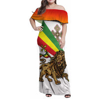 Ethiopia Family Matching Off Shoulder Maxi Dress and Hawaiian Shirt Lion Of Judah Emblem With Cross - Wonder Print Shop