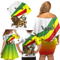 Ethiopia Family Matching Off Shoulder Short Dress and Hawaiian Shirt Lion Of Judah Emblem With Cross - Wonder Print Shop