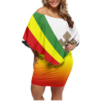 Ethiopia Family Matching Off Shoulder Short Dress and Hawaiian Shirt Lion Of Judah Emblem With Cross - Wonder Print Shop