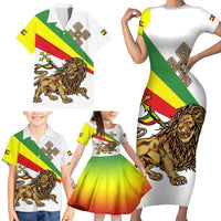 Ethiopia Family Matching Short Sleeve Bodycon Dress and Hawaiian Shirt Lion Of Judah Emblem With Cross - Wonder Print Shop