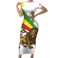 Ethiopia Family Matching Short Sleeve Bodycon Dress and Hawaiian Shirt Lion Of Judah Emblem With Cross - Wonder Print Shop