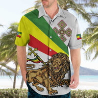 Ethiopia Hawaiian Shirt Lion Of Judah Emblem With Cross - Wonder Print Shop