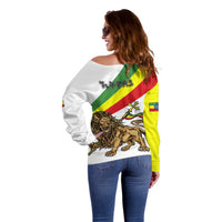 Ethiopia Off Shoulder Sweater Lion Of Judah Emblem With Cross - Wonder Print Shop