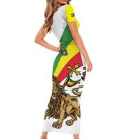 Ethiopia Short Sleeve Bodycon Dress Lion Of Judah Emblem With Cross - Wonder Print Shop