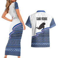 Cape Verde Manatee Couples Matching Short Sleeve Bodycon Dress and Hawaiian Shirt Pattern With Flag Color - Wonder Print Shop