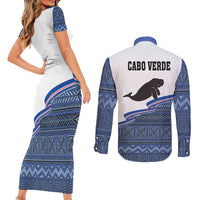 Cape Verde Manatee Couples Matching Short Sleeve Bodycon Dress and Long Sleeve Button Shirt Pattern With Flag Color - Wonder Print Shop