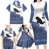 Cape Verde Manatee Family Matching Long Sleeve Bodycon Dress and Hawaiian Shirt Pattern With Flag Color - Wonder Print Shop