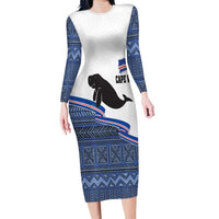 Cape Verde Manatee Family Matching Long Sleeve Bodycon Dress and Hawaiian Shirt Pattern With Flag Color - Wonder Print Shop