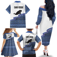 Cape Verde Manatee Family Matching Off The Shoulder Long Sleeve Dress and Hawaiian Shirt Pattern With Flag Color - Wonder Print Shop