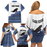Cape Verde Manatee Family Matching Off Shoulder Short Dress and Hawaiian Shirt Pattern With Flag Color - Wonder Print Shop