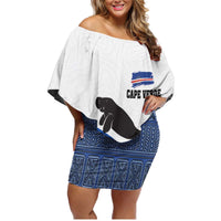 Cape Verde Manatee Family Matching Off Shoulder Short Dress and Hawaiian Shirt Pattern With Flag Color - Wonder Print Shop