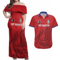 Custom Sint Maarten Football Red Version Couples Matching Off Shoulder Maxi Dress and Hawaiian Shirt Go Champion