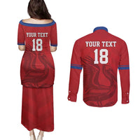 Custom Sint Maarten Football Red Version Couples Matching Puletasi and Long Sleeve Button Shirt Go Champion
