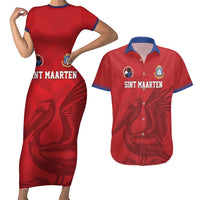 Custom Sint Maarten Football Red Version Couples Matching Short Sleeve Bodycon Dress and Hawaiian Shirt Go Champion