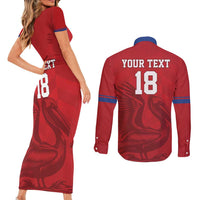Custom Sint Maarten Football Red Version Couples Matching Short Sleeve Bodycon Dress and Long Sleeve Button Shirt Go Champion
