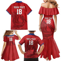 Custom Sint Maarten Football Red Version Family Matching Mermaid Dress and Hawaiian Shirt Go Champion
