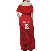 Custom Sint Maarten Football Red Version Family Matching Off Shoulder Maxi Dress and Hawaiian Shirt Go Champion
