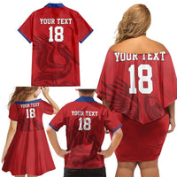 Custom Sint Maarten Football Red Version Family Matching Off Shoulder Short Dress and Hawaiian Shirt Go Champion