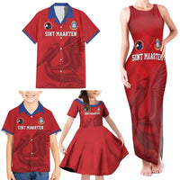 Custom Sint Maarten Football Red Version Family Matching Tank Maxi Dress and Hawaiian Shirt Go Champion