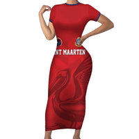 Custom Sint Maarten Football Red Version Short Sleeve Bodycon Dress Go Champion