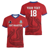 Custom Sint Maarten Football Red Version Women V-Neck T-Shirt Go Champion