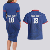 Custom Sint Maarten Football Blue Version Couples Matching Long Sleeve Bodycon Dress and Hawaiian Shirt Go Champion