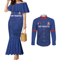 Custom Sint Maarten Football Blue Version Couples Matching Mermaid Dress and Long Sleeve Button Shirt Go Champion