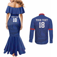 Custom Sint Maarten Football Blue Version Couples Matching Mermaid Dress and Long Sleeve Button Shirt Go Champion