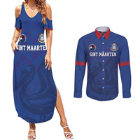 Custom Sint Maarten Football Blue Version Couples Matching Summer Maxi Dress and Long Sleeve Button Shirt Go Champion