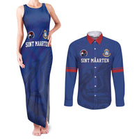 Custom Sint Maarten Football Blue Version Couples Matching Tank Maxi Dress and Long Sleeve Button Shirt Go Champion