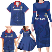 Custom Sint Maarten Football Blue Version Family Matching Long Sleeve Bodycon Dress and Hawaiian Shirt Go Champion