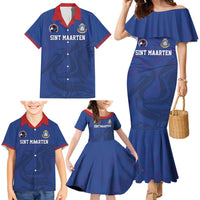 Custom Sint Maarten Football Blue Version Family Matching Mermaid Dress and Hawaiian Shirt Go Champion