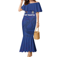 Custom Sint Maarten Football Blue Version Family Matching Mermaid Dress and Hawaiian Shirt Go Champion
