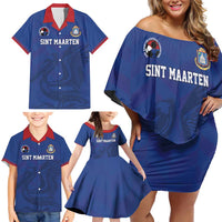 Custom Sint Maarten Football Blue Version Family Matching Off Shoulder Short Dress and Hawaiian Shirt Go Champion