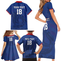 Custom Sint Maarten Football Blue Version Family Matching Short Sleeve Bodycon Dress and Hawaiian Shirt Go Champion