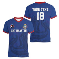 Custom Sint Maarten Football Blue Version Women V-Neck T-Shirt Go Champion