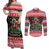 Nakatomi Plaza Christmas Couples Matching Off Shoulder Maxi Dress and Long Sleeve Button Shirt Hans Gruber Party 1988 - Wonder Print Shop