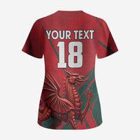 Wales Football Red Dragon Custom Scrub Top Welsh National Team Spirit