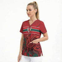 Wales Football Red Dragon Custom Scrub Top Welsh National Team Spirit