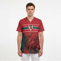 Wales Football Red Dragon Custom Scrub Top Welsh National Team Spirit