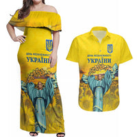 Ukraine Monument Independence Day Couples Matching Off Shoulder Maxi Dress and Hawaiian Shirt Glory to Ukraine!