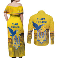 Ukraine Monument Independence Day Couples Matching Off Shoulder Maxi Dress and Long Sleeve Button Shirt Glory to Ukraine!