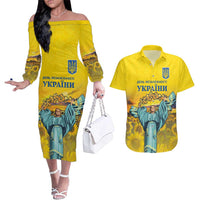Ukraine Monument Independence Day Couples Matching Off The Shoulder Long Sleeve Dress and Hawaiian Shirt Glory to Ukraine!
